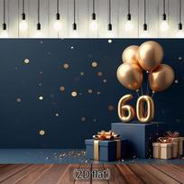 2D Flat Printing 60th Birthday Backdrop, Navy Blue & Gold Photography Background 47.2x31.5inch/120*80cm