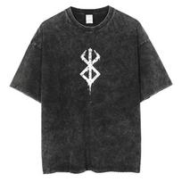 Anime Rage Logo Graphic Printing T-Shirt Men'S And Women'S Retro Manga T-Shirt Washed Cotton T-Shirt Harajuku Men'S Oversized T S