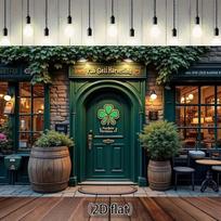 2D Irish Bar Backdrop, Stone Wall and Ivy Pub Entrance Photo Booth Background 47.2x31.5inch/120*80cm