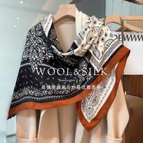 Mulberry silk wool 135 silk wool blended four-grid cashew nut large square scarf women's spring and summer light luxury shawl silk scarf Standard