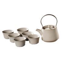 Ceramic Teapot with Lid Boiling Hot Water Porcelain Tea Pot Milk Warmer with 6 Cups for Restaurant Hotel Tea House Picnic Hiking smėlis