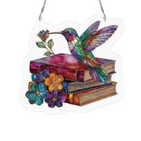 Bookish Acrylic Puzzle Suncatcher Stained Glass Style Window Hanging Ornament Hummingbird Floral Book D