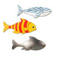 3Pcs/Set Wooden Fish Nautical Wall Decor, Whale Shark Striped Fish Wall Art for Lake House, Coastal Ocean Theme Hanging Ornament 3pcs