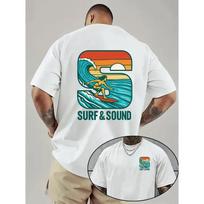 Surfing and Sound, Double-Sided Printed Pattern Men's Fashion Trend T-Shirt, Suitable for Home Daily Leisure and Outdoor Fitness Sports S balta