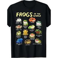 Women'S Black T-Shirt with Colorful Frog Graphic &  Frogs of the World  Text Relaxed Fit Round Neck Short Sleeve Casual Top for Spring/Summer, S juoda