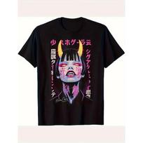 Men's Cyberpunk Anime Manga T-Shirt - Japanese Streetwear Style Neon Graphic Tee with Edgy Manga, Breathable Casual Wear Suitable for Street Style S juoda
