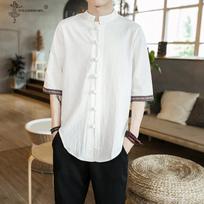 Yukata Kimono Japones Style Summer Online Chinese Stand-up Collar T-Shirt Kimono Samurai Costume Haori Japanese Pajama Mens New XL balta