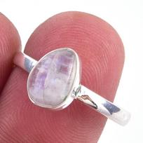 Natural Rainbow Moon Stone Gemstone Handmade 925 Sterling Silver Ring S.9 a0J65