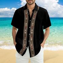Men's Fashionable Casual Loose Striped Printed Beach Short-sleeved Shirt L juoda