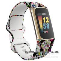 Printed Strap for Fitbit Charge 6 & Charge 5 Bracelet Colorful Skull didelė spalva