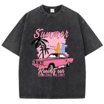 Casual wash Tshirt Summer racing challenge limit printed Tshirt street oversized top fashion o collar clothes M