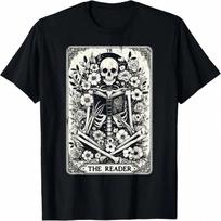 The Reader Skeleton Book Lover Tarot Card Reading  Book T-Shirt S įvairiaspalvis