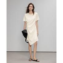 Demana Women's Round Neck Shirred Tulip Tea Dress XL pilkšvai balta