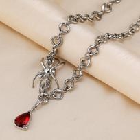 Titanium Steel Spider Ruby Pendant Necklace Female Tide Simple Tide Stacked Collarbone Chain Niche Design Accessories