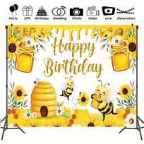 2D HD Honeycomb Backdrop, Bumblebee and Sunflowers Photo Background Cloth 47.2x31.5inch/120*80cm