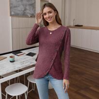 European and American long-sleeve tulip hem base shirt T-shirt women's lined brushed knit sweater in stock fashion size s