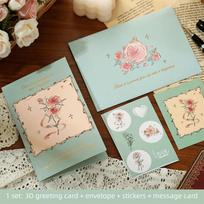 Creative 3D Greeting Card Pop Up Love Rose Thank You Cards Blessing Card Valentine's Day žalia