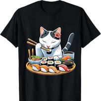 Cat with Sushi TShirt Sushi Lover Tee Women Unisex Summer Fashion Casual Cotton Graphic T Shirts Streetwear Tops Tee S