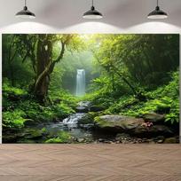 2D Outdoor Photo Booth Backdrop Lush Tropical Forest Waterfall Scene Background 47.2x31.5inch/120*80cm