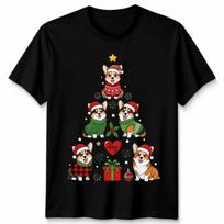 Corgi Dogs Christmas Tree Holidays Mens T-Shirt Womens Tee Graphic Unisex Tee 3XL