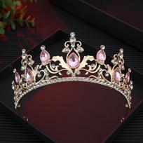 Baroque Wedding Hair Tiara Headpieces Diadem Veil Tiaras Crystal Bridal Tiara Crown  Dance rožinė