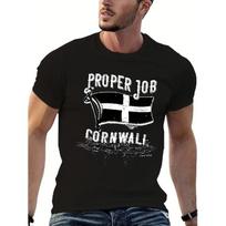 Proper Job Cornwall'S Cornwall Pride T-Shirt - Cornish Flag And Wave Design with Proper Job Slogan, St Piran'S Cross Symbol, Casual Short Sleeve S juoda