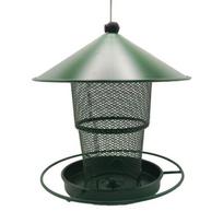 Hanging Automatic Bird Feeder Iron Windproof Bird Food Container Rain-Resistant Retractable Wild Bird Feeding Station žalia