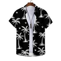 Palm Shirts For Men 3d Vintage Black Fashion Printed Rockabilly Hawaiian Shirt Short Sleeve Tops Outdoor Street Clothing 3XL