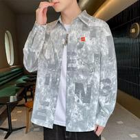 Men's 2022 Hong Kong Retro Cuihua Long-Sleeve Casual Shirt - Fashionable, Loose, Versatile Outerwear for Spring and Autumn. M šviesiai pilka spalva