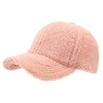 Women's Thickened Teddy Fleece Baseball Cap with Velcro - Autumn/Winter Trendy Lambswool Hat Adjustable rožinė