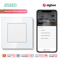 BSEED Zigbee 1/2/3/4Gang Smart Wall Switches Tuya Smart Life Alexa App Control Glass Panel Click Buttons EU Standard 86mm EU standard
