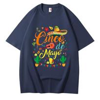 Unisexs loosefit cotton printed shortsleeve Tshirt with sombrero and cactus patterns casual cotton street party shortsleeve S