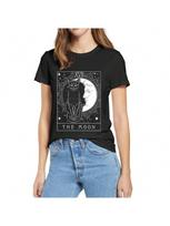 100% Cotton Tarot Card Crescent Moon And Cat Graphic Cat Lovers Summer Women Casual Novelty T-Shirt Loose Top Tee EU Size Casual S įvairiaspalvis
