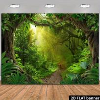 2D Rainforest Backdrop, Sunlit Path and Lush Trees Photo Booth Background 47.2x31.5inch/120*80cm