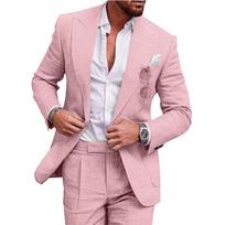 Men's Grab Collar Suit Two Piece Set Single Row One Button M rožinė