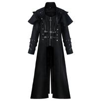 Vintage Halloween Medieval Steampunk Assassin Elves Pirate Costume Adult Men Black Long Split Jacket Gothic Armor Leather Coats M juoda