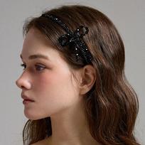 Laurent Beaded Ribbon Hairband JC037HB black