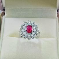 2025 Women's Ruby-Style Silver Open Ring with 6x8mm Oval Red Corundum Adjustable