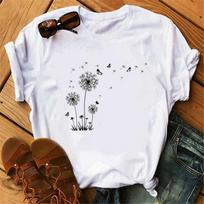 Wildflower Dandelion Printed Women T Shirt O Neck Short Sleeve White Tshirt Casual Summer Female 3XL
