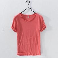 Retro Raw Edge T-Shirt for Men Lightweight Breathable Slim-fit O-Neck Casual Basic Top L raudona