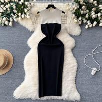 Seksuali pakuotė Klubų skeltukas Kūną aptempianti ilga suknelė 2024 Nauja mada Be rankovių Megzta vasarinė suknelė Streetwear Moteriški drabužių komplektai One Size smėlis