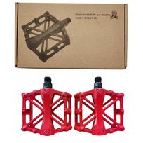 Mountain Bike Pedals – Lightweight All-Aluminum X-Shaped Design with Wide Grip raudona
