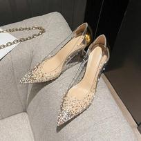 Fashion Wedding Bride Shoe Pointed Toe Diamond Ladies Footwear Women's Shoes High Heels Transparent on Heeled Thin Rhinestone L E 39 Y2k 34