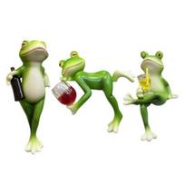 3Pcs/Set Mini Drinking Frog Figurine Standing Sitting Lying Cartoon Frog Statue Resin Sculpture Outdoor Garden Flower Pot Hugger Ornament 1 Set