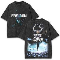 Frieren Beyond Journey's End Clothing Men Women Manga T-shirts Vintage Washed T Shirt Casual Cotton Tee Harajuku Male Tshirt L smėlis
