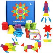 155 Pcs Pattern Blocks Kit Geometric Shape Puzzle Kindergarten Classic Learning-Focused Montessori Tangram Toys ideal for Children