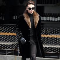Žieminė vyriška kailinė striukė su didele kailine apykakle, paltas plius aksominis šiltas paltas, minkšta kasdienė kašmyro parka 2XL juoda