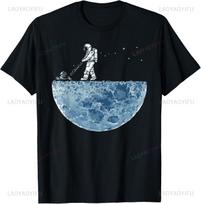 Astronaut Mowing The Moon Lawn TShirt Funny Custom Printed Graphic T Shirts Short Sleeve Tee Tops Camiseta Hombre S