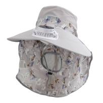Mens Floppy Hat Anti-UV Solar Fan Cap Breathable USB Charging Sun Cap Long Sun Shield Floral Design Fisherman Hat Cycling