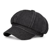 Women's Octagonal Washed Denim Beret - Autumn/Winter Korean Style Trendy Painter Sun Hat Adjustable juoda
